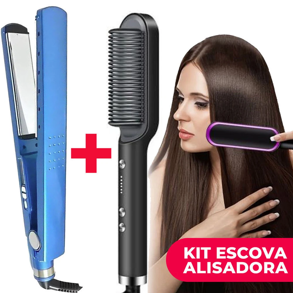 Conjunto Alisador E Pente Aquecido Bivolt 110V 220V Portátil Para Viagem Uso Doméstico Escova Modeladora
