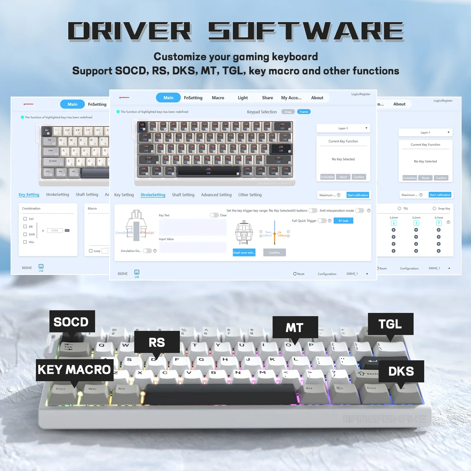 X60 HE Wireless Rapid Trigger Keyboard Magnetic Switch 2.4Ghz/BT/Wired Hot Swappable,RGB Backlight,8000hz Polling Rat