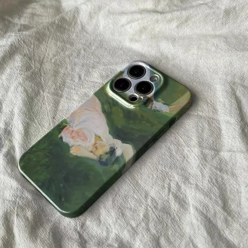 Ins Hand Drawn Grass Lying Flat Boy Phone Case for IPhone 16 15 14 13 Pro Max 12 MINI 11 Pro Plus XR Shockproof Ultra Thin Cover