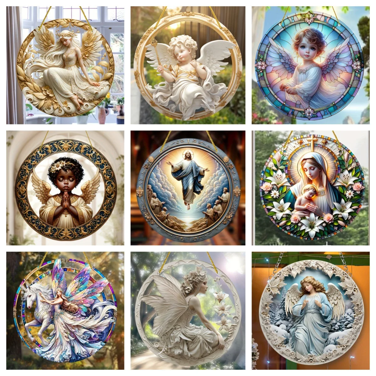 

With winged angel fairy series colored window decoration porch tag pendant wall hanging with chain