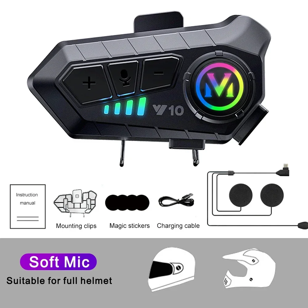 NONE Y10 Bluetooth 5,3 Helm Headset Drahtlose Freisprechen Telefon Kit Motorrad Wasserdichte Kopfhörer Musik Player Lautsprecher für Moto 4