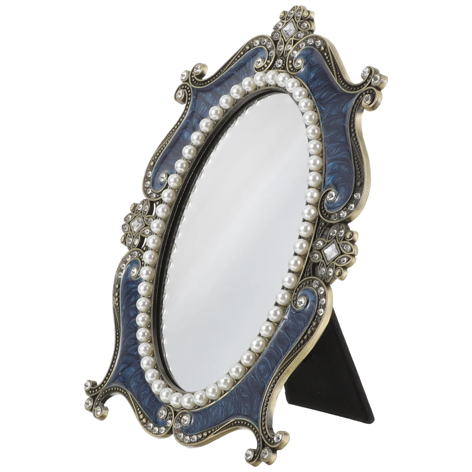 

Pearl Diamond Makeup Mirror Retro Style Desktop Stable Base Compact Dressing Table Adorn Vanity Mirror for Daily Use Girls Gift