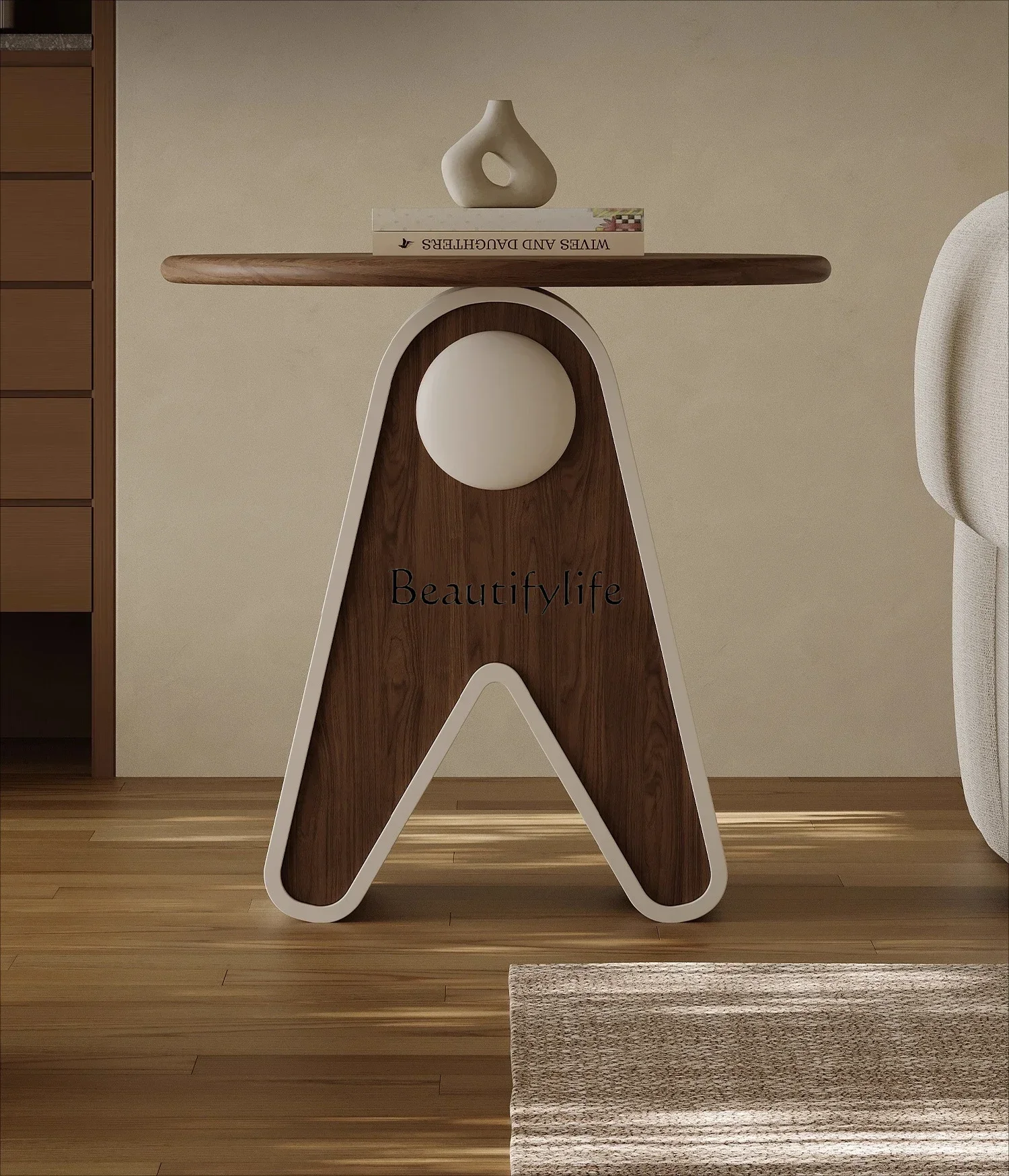 

02 Vintage Cream Style Sofa Side Table Living Room Small Side Table Solid Wood