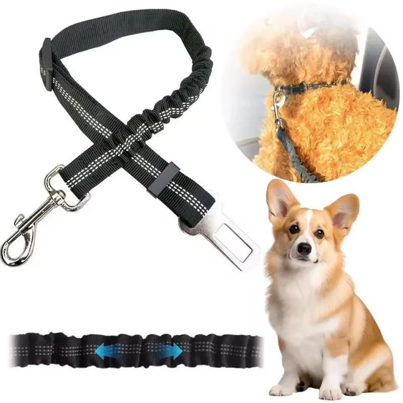 

Dog Seat Belt Car Seatbelt Harness for Dogs Adjustable Durable Nylon Reflective Bungee Fabric Tether Car Travel Supplies for Pet