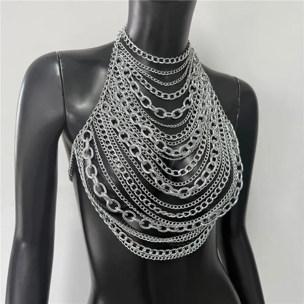 섹시한 백리스 홀터넥 시스루 캐미솔 여름 여성 메탈 체인 태슬 탱크탑 레이브 페스티벌 파티 크롭탑