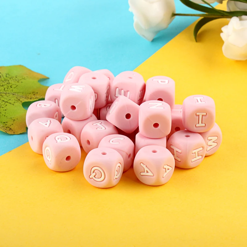 10Pcs 12mm Baby Silicone Beads Letter Personalized Pacifier Clip Teether Baby Alphabe Food Grade Baby Teething Toys Accessories