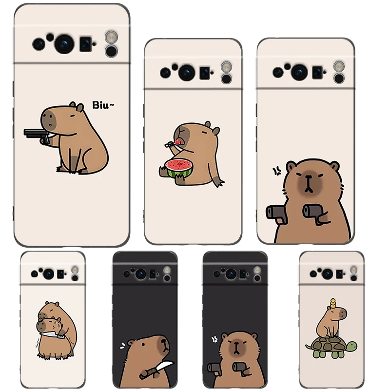Niedliche Capybara-Handyhülle für Google Pixel 9, 8, 7, 6, Pro, XL, 8A, 6A, 7A, 5G, weiche,