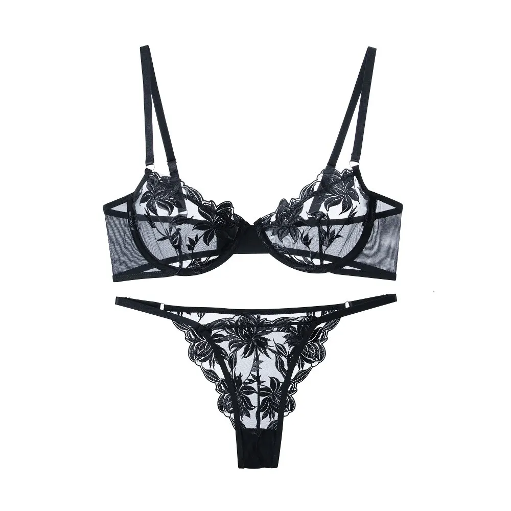 Mesh Embroidered Lingerie Sets for Women Aesthetic Eroctic Lingerie Two Piece Women Nice Sexy Underwear Deluxe Erotic Bra Set