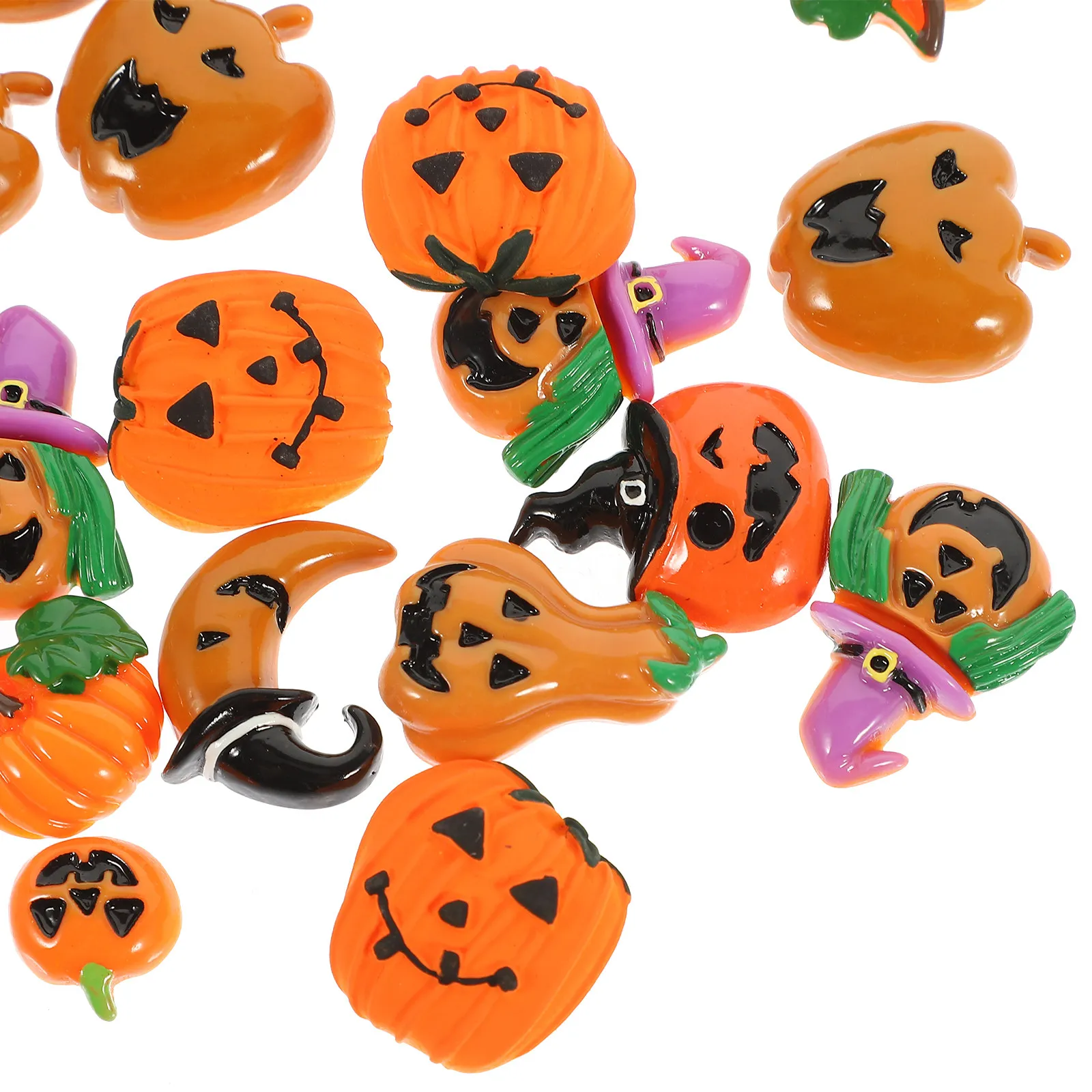 Halloween Pumpkin Charms 24Pcs Flatback DIY Decor - close-up view