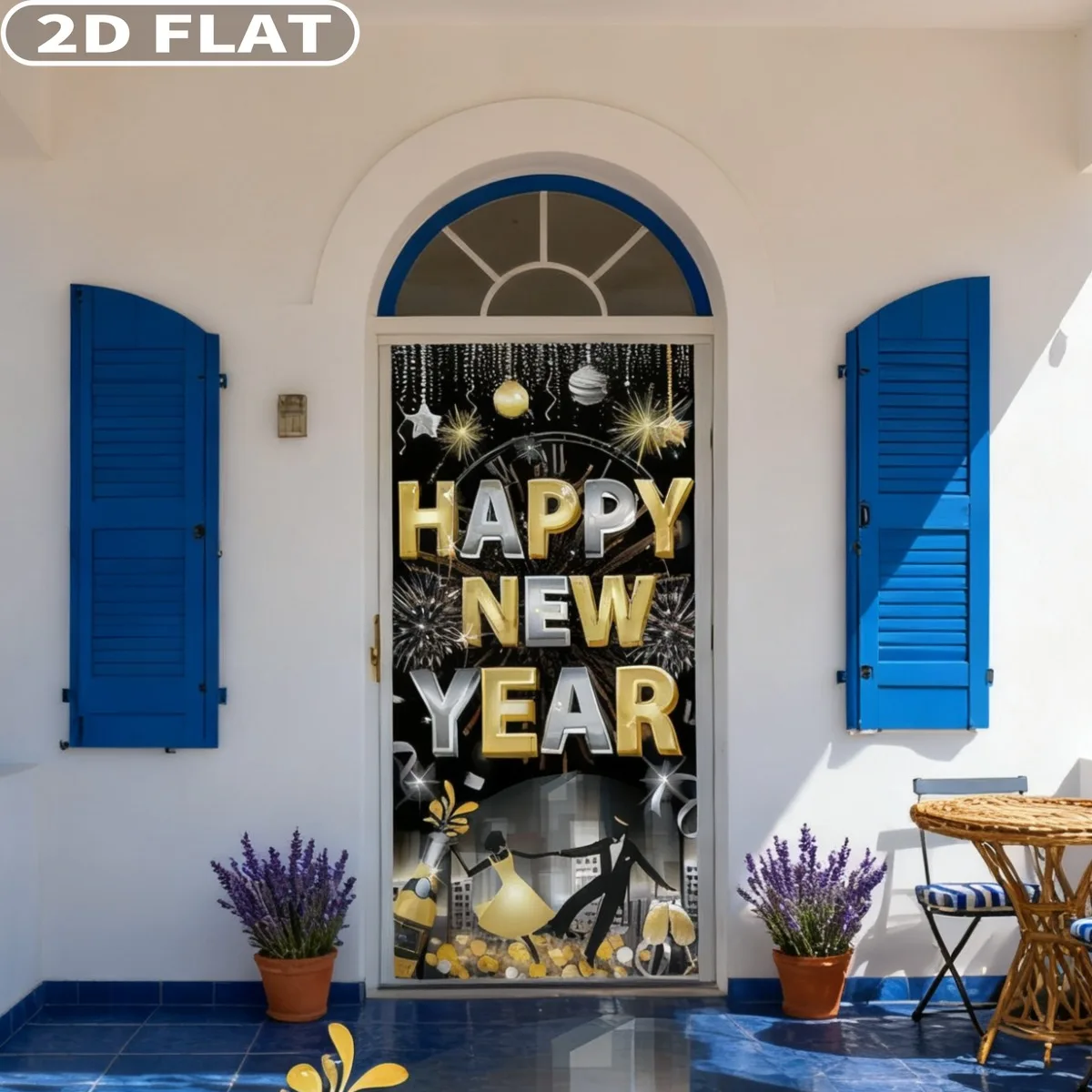 Плакат "С Новым Годом", фотобутафория, баннер черно-золотого цвета