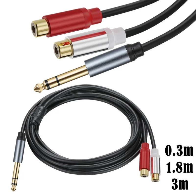 

Pure Copper 6.35mm Male To 2RCA Master Gold-plated Head Metal Shell Audio Speaker Power Amplifier RCA Equipment Adapter Cable