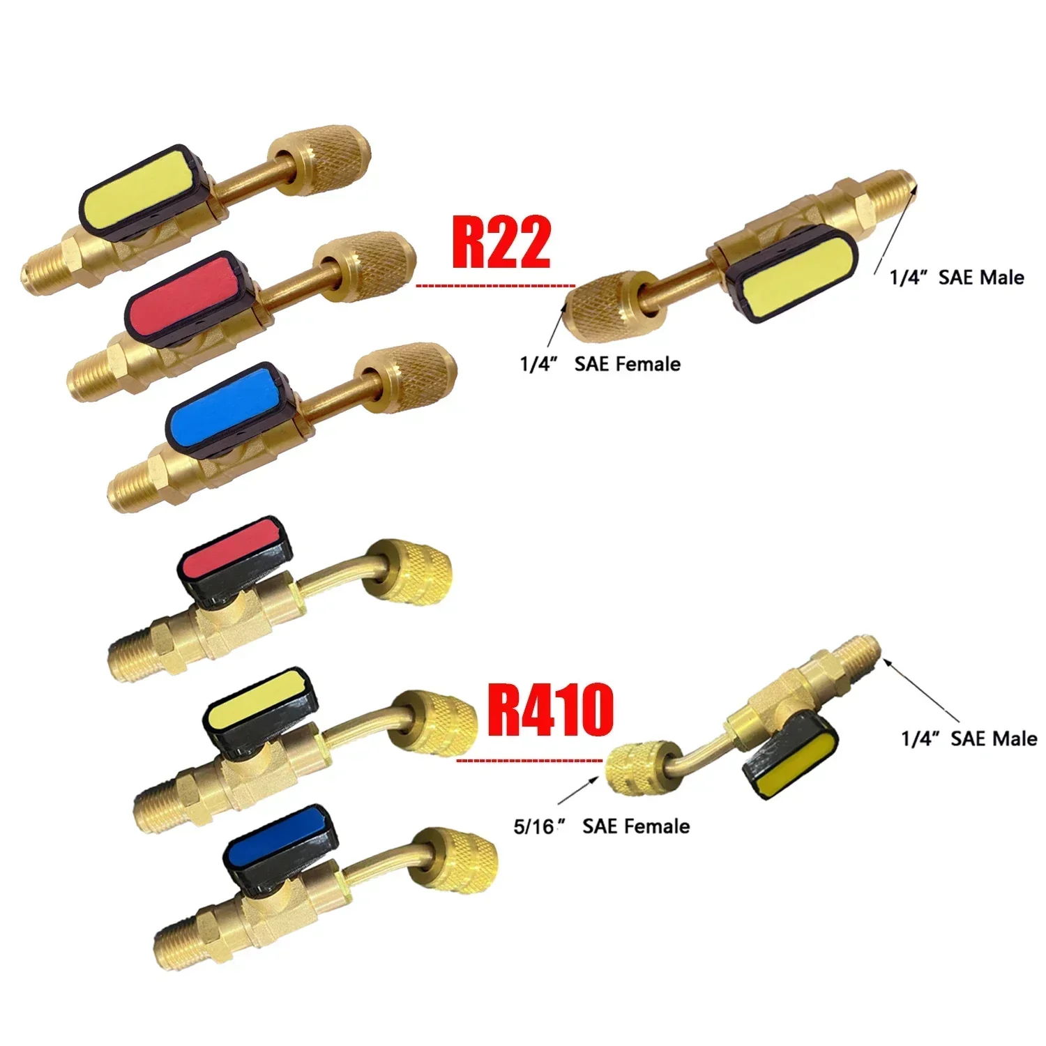 냉매 각도 차단 볼 밸브 어댑터 1/4 "SAE R22 R12 R410a 에어컨 충전 호스 AC 냉매 도구