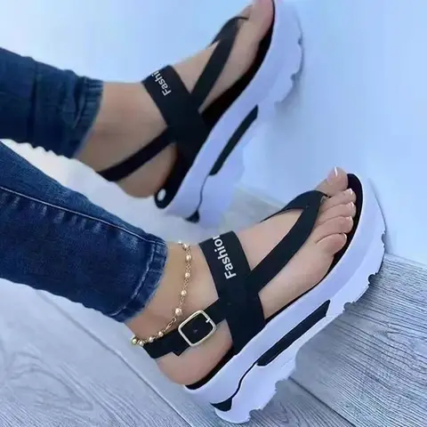 Sandálias Femininas de Verão com Salto Anabela e Tiras, Tamanhos Grandes, Estilo Romano, Novidade para o Sudeste Asiático, para Uso Externo