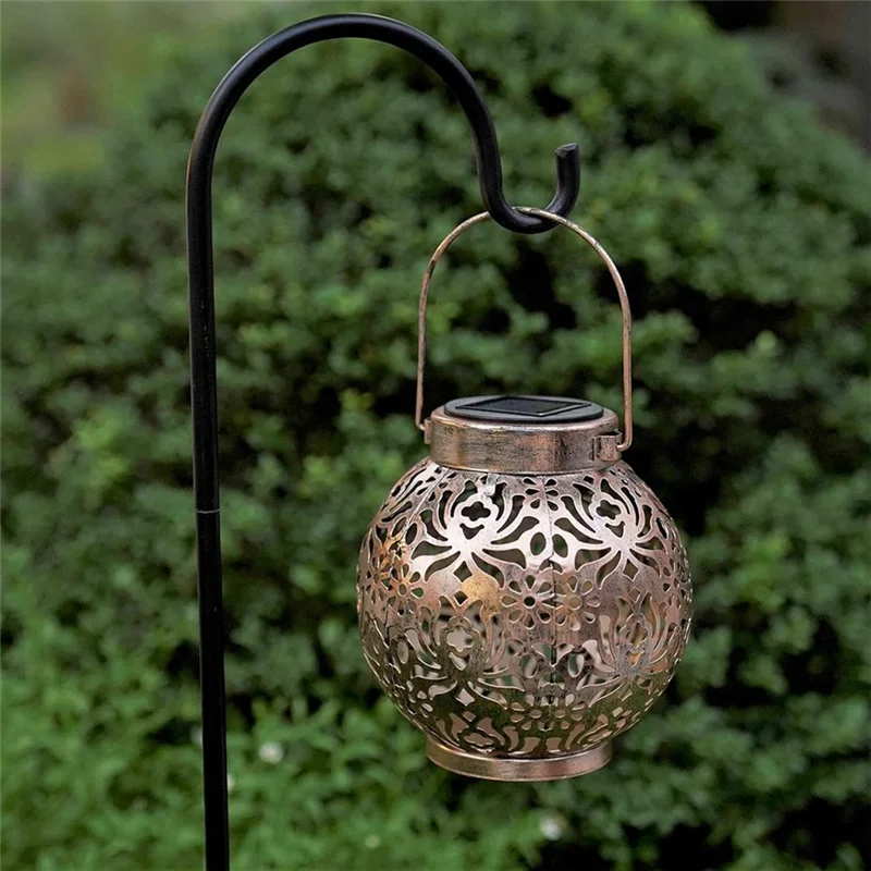 AB66-2Pcs Waterproof Solar Lanterns Outdoor Moroccan Metal Hanging Lights For Garden Patio Porch Backyard Decoration