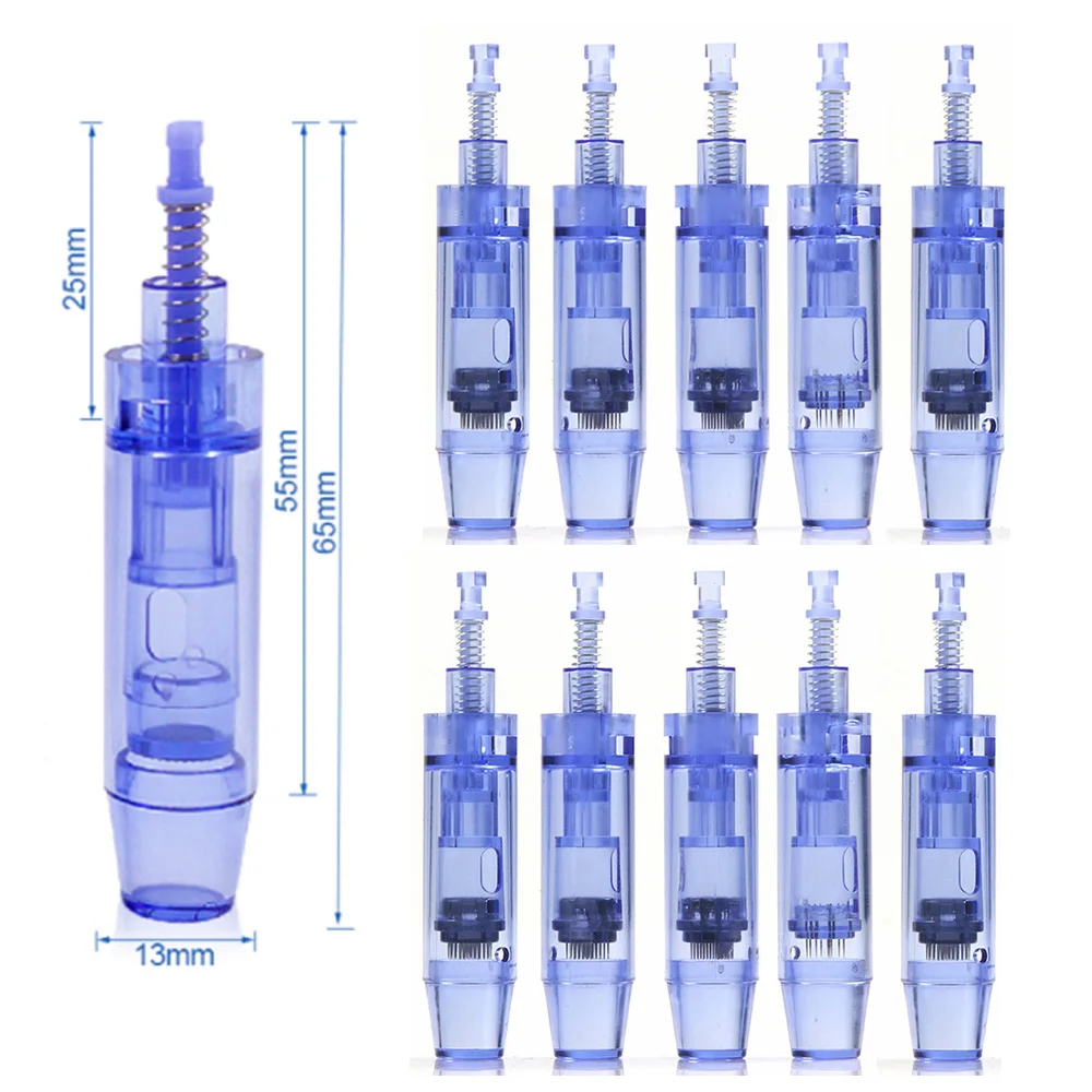 10 Uds cartuchos de agujas de bayoneta azul profesional 9 12 24 36 42pin tamaño Nano para pluma Derma Microneedling A1 piel facial
