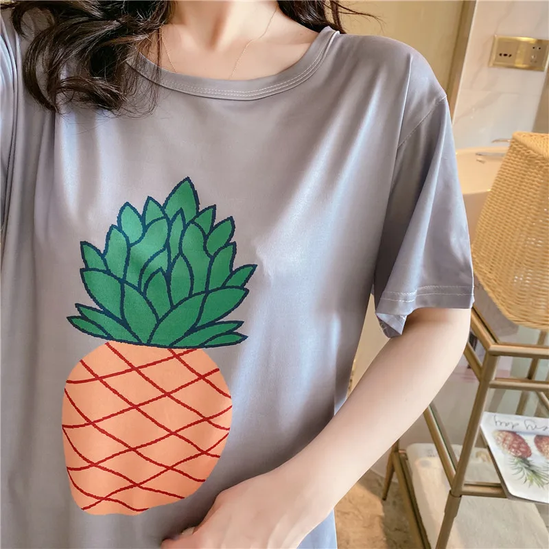 Two-piece women Summer new trousers loose casual O-neck pajamas home wear can be worn outside the suit School pajamas Short