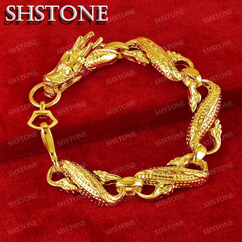 

SHSTONE 18K Gold Dragon Bracelet For Woman Men Fashion Charm Jewelry Luxury Hand Chain Party Wedding Birthday Christmas Gift