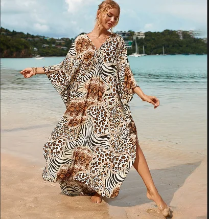 Copricostume da spiaggia a righe zebrate con stampa animalier da donna Abito lungo da spiaggia chic 2025 Copricostume da bagno alla moda