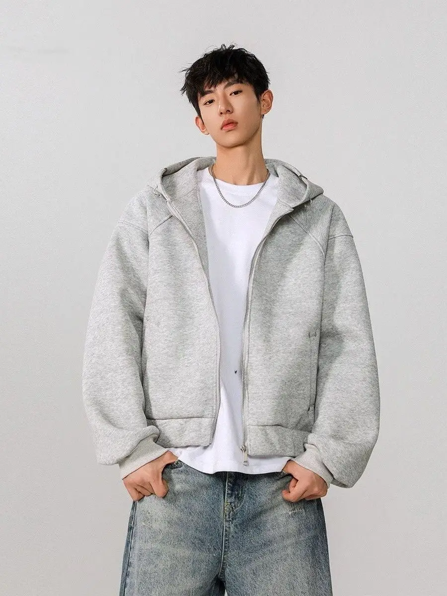 

Мужской кардиган с капюшоном на металлической молнии, повседневный, весна-осень, из полиэстера, высокоэластичный, приталенный крой