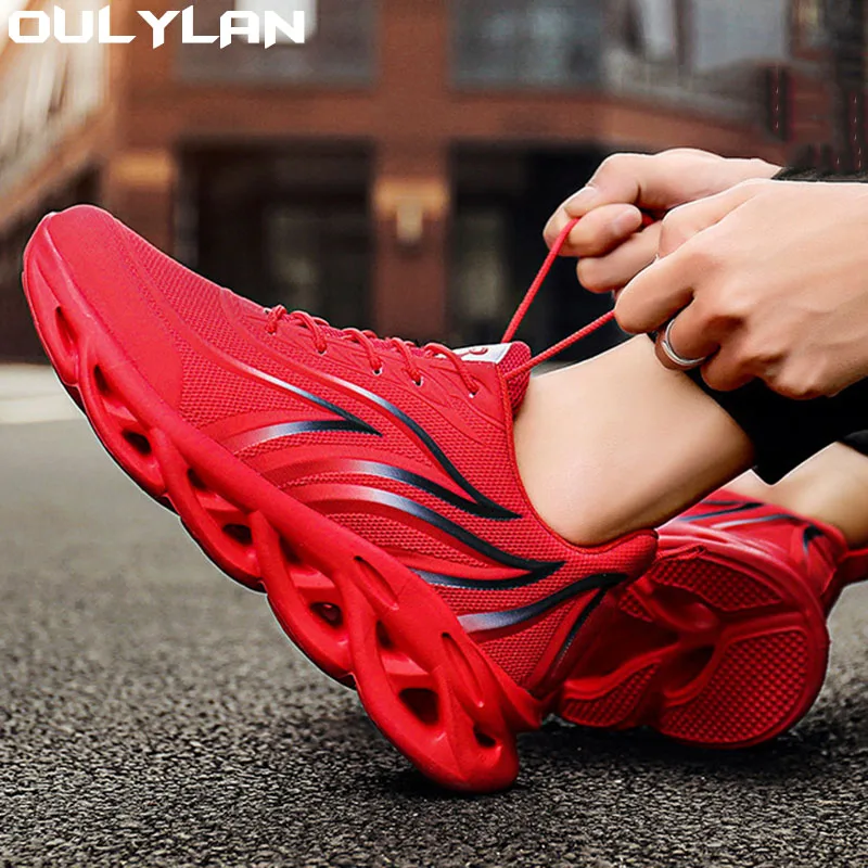 

Oulylan Men Flame Printed Fashion Running Shoes Sneakers Knit Athletic Sport Blade Cushioning Jogging Trainers Lightweight Shoes