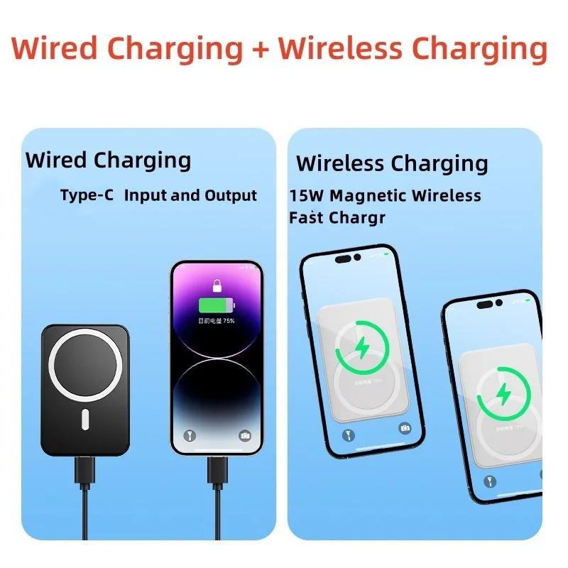 15W Magnetic Wireless Charger Power Bank 10000mAh Powerbank for iPhone 16 15 Xiaomi Huawei Portable Charger Magsafe Battery Pack