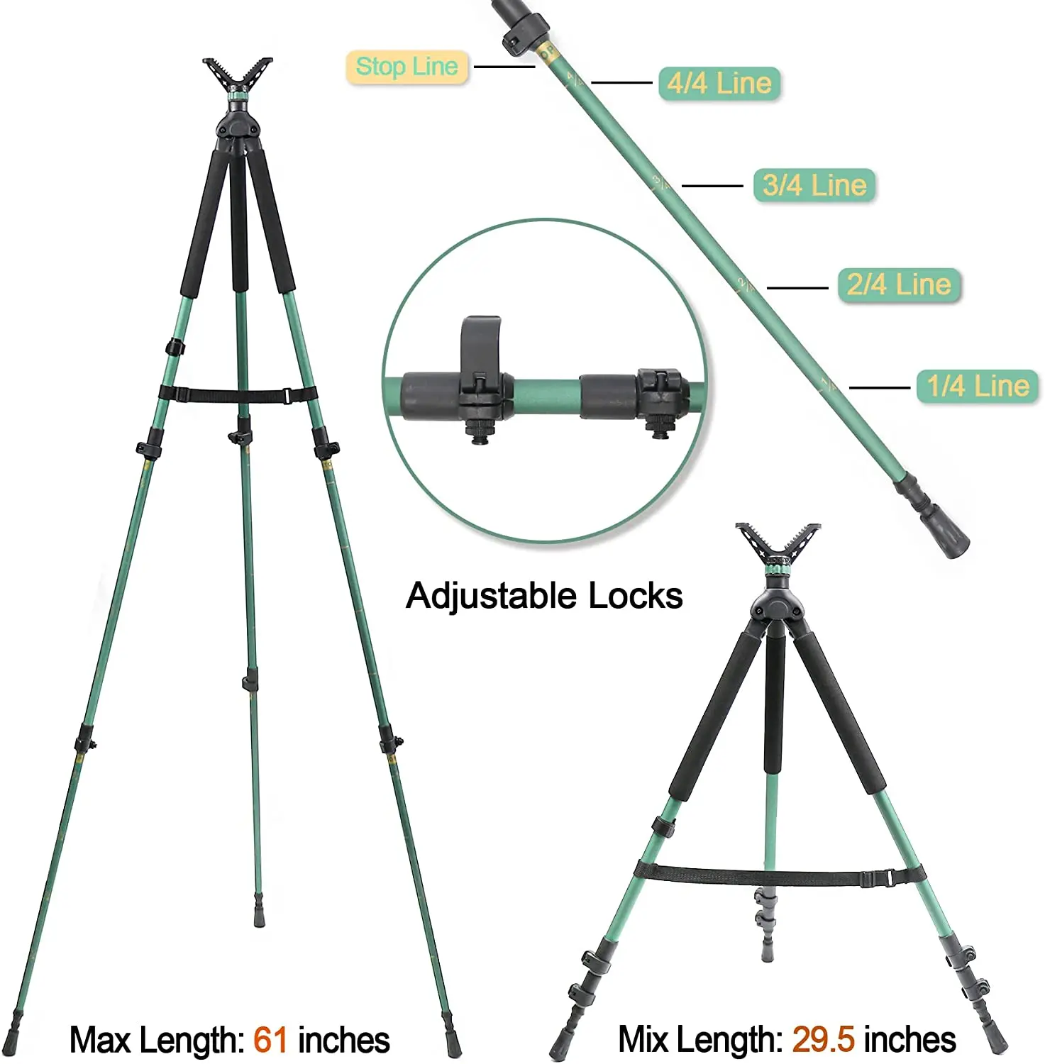 Hunting Shooting Aluminum Tripod Gun Rest Adjustable Lightweight Telescope Monopod Bipod Stick with V Yoke Holder for Hunting