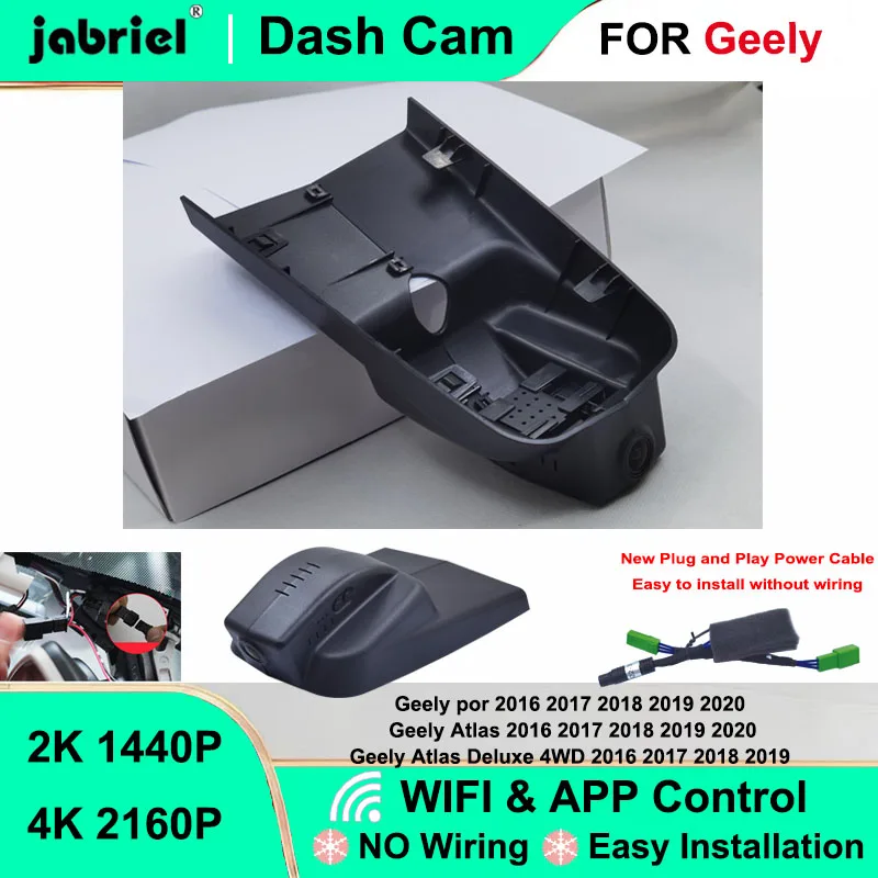 

Jabriel For Geely Atlas Por Deluxe 4WD 2016 2017 2018 2019 Dash Cam Front Rear Camera DVR 4K Wifi Plug and Play Video Recorder