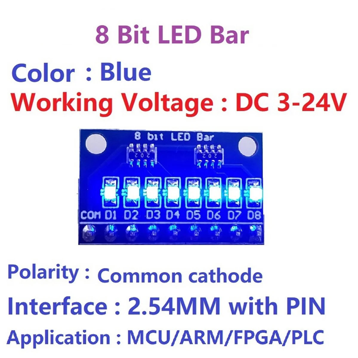 ที่มีประสิทธิภาพ 1 ชิ้น 3.3 โวลต์ 5 โวลต์ 8 บิตสีฟ้าแคโทดทั่วไป LED ตัวบ่งชี้โมดูล DIY ชุด