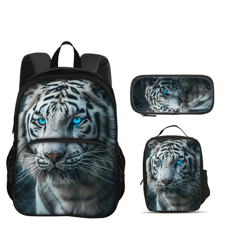 

Tiger round front bag, backpack, pencil case, ice pack, 3Pcs set, animal print, best gift for boys and girls' school birthdays