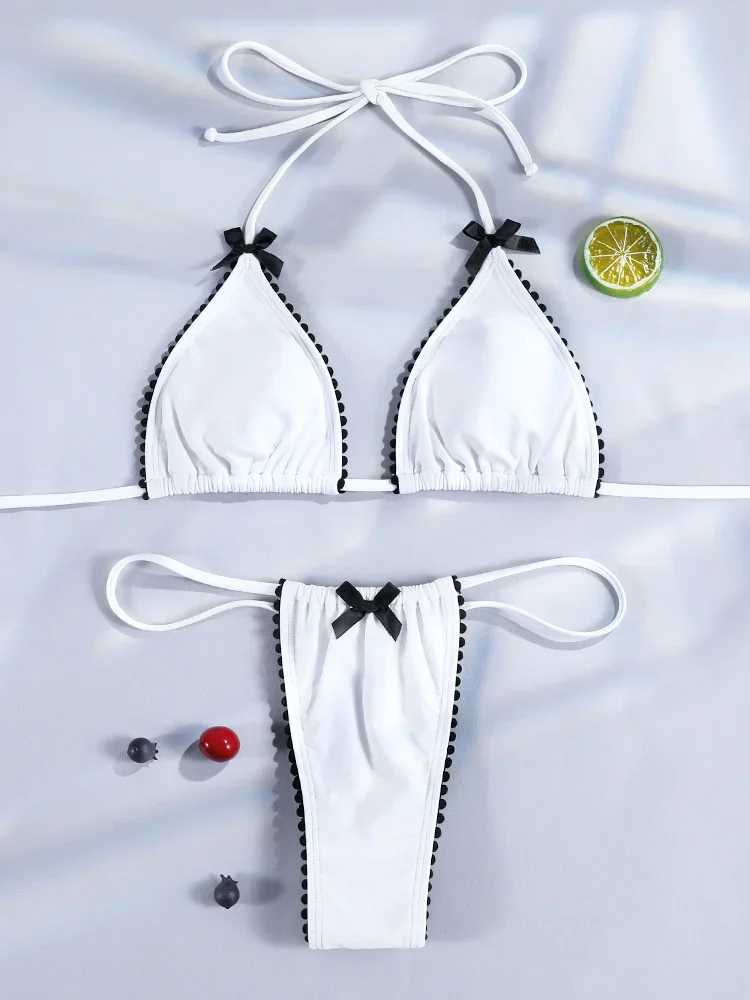 

White Color Bikini Set 2024 Bandage Swimsuit Sexy Bathsuit Women's Two Piece Suits High Cut Bathwear Low Waiist Biquinis