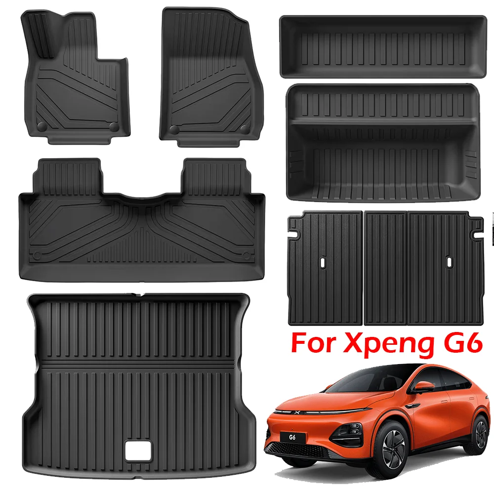 

for Xpeng G6 Car Floor Mats Cargo Liner Trunk Pad TPE 3D Xiaopeng Foot Mat Waterproof Odorless Tray Set BLACK