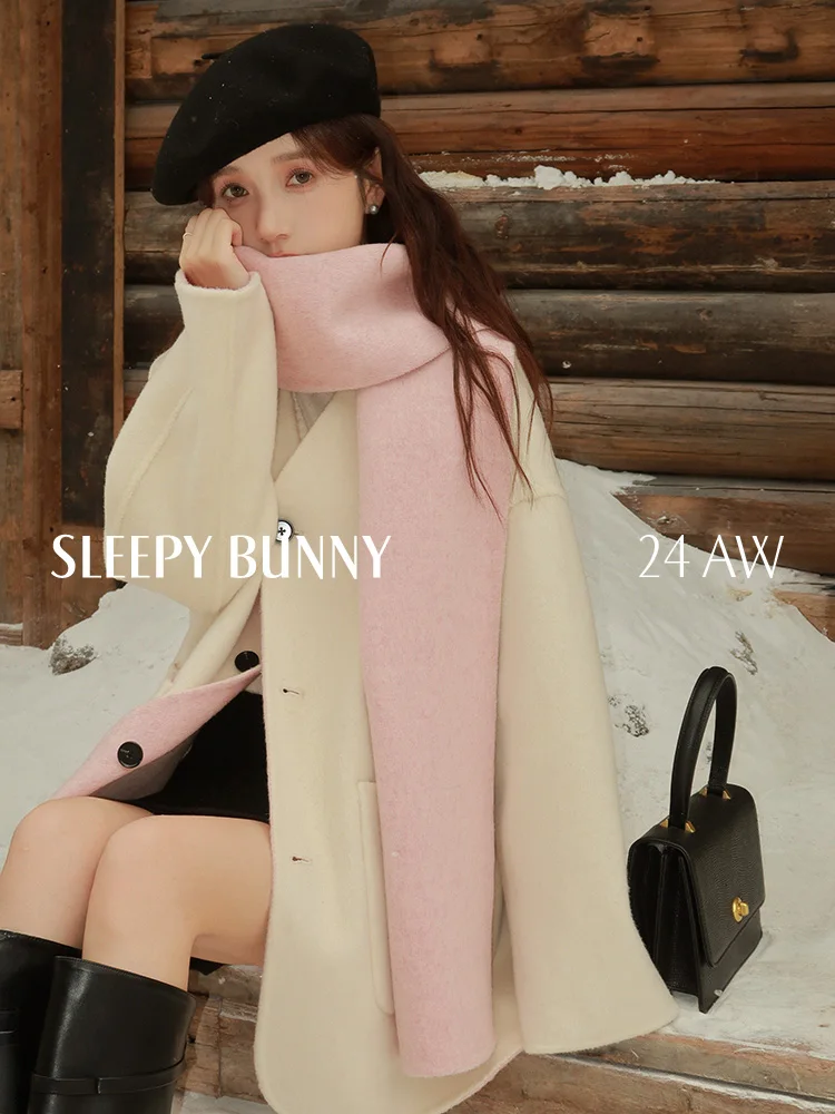 Elegant Wool Blend Coat Double-Faced Winter Jacket Women Loose Warm Casual Outerwear Chic Reversible Overcoat Petite Young Look