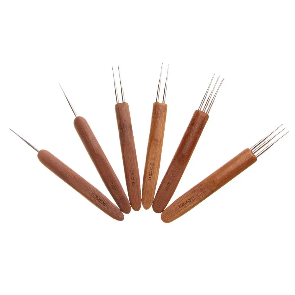 Hair Bamboo Handle Hair Making Tools with Stainless Steel Crochet Needle Braid Maintenance Knitting Hooks for Making Dreadlock