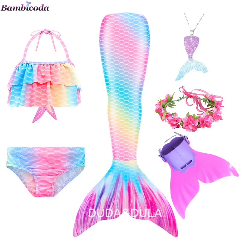 Girls Tail Mermaid Tails Beach Clothing Costumes With Monofins Bikini Swimming Cosplay Little Mermaid Tail for Swimwear