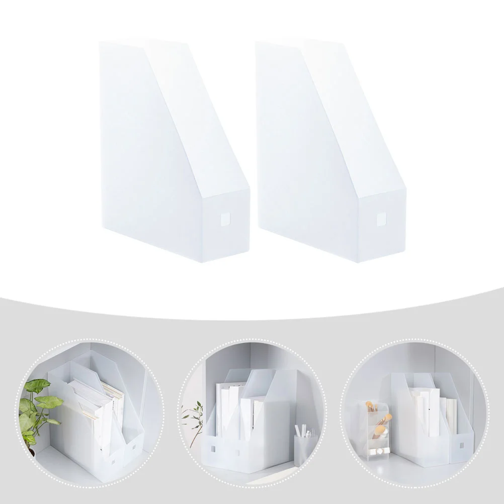 2 Pcs White Shelves Notebooks File Storage Rack Office Locker Desktop Document Plastic Transparent Vertical Bookshelf Work