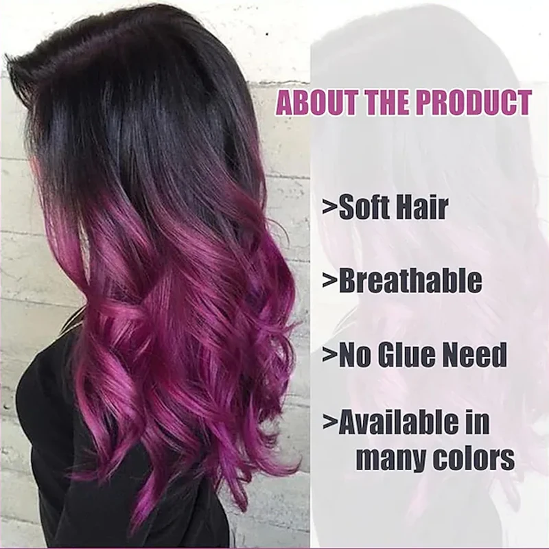 HAIRJOY Synthetisches Haar Hitzebeständige Perücke Schwarz zu Lila Ombre Lange Wellige Damenperücke für Party, Kostüm, Halloween – Detail 7