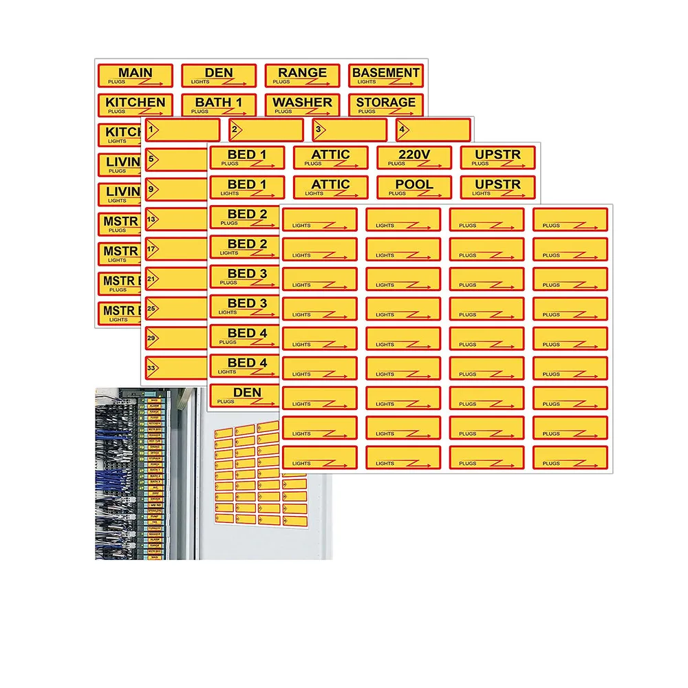 Yellow Circuit Breaker Box Labels Weatherproof Fuse Box Stickers 0.5 * 1.5 Inch Plugs and Lights Circuit Breaker Directory