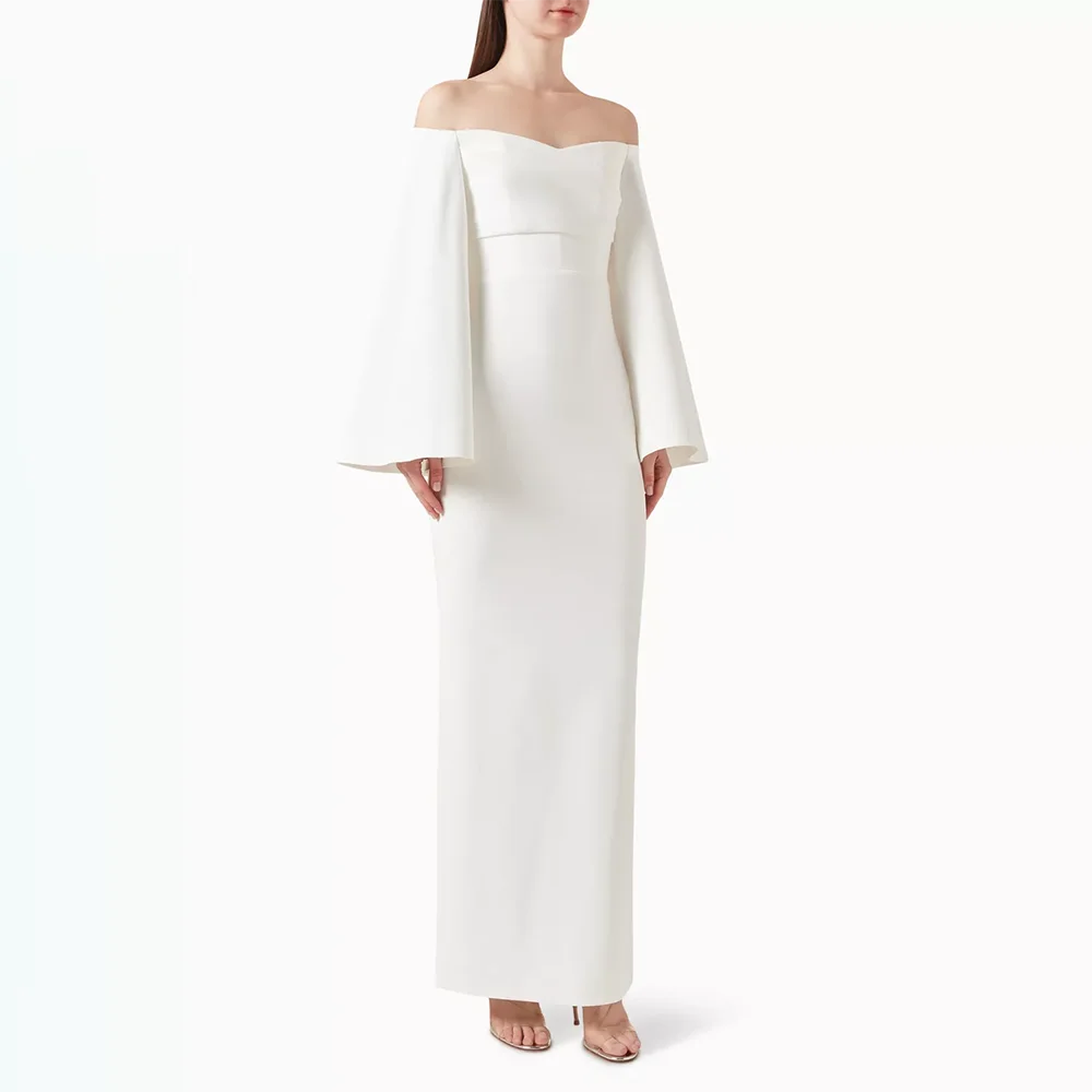 

Вечернее платье цвета слоновой кости с открытыми плечами и длинными рукавами, женские вечерние платья с разрезом сзади, вечерние платья по индивидуальному заказу