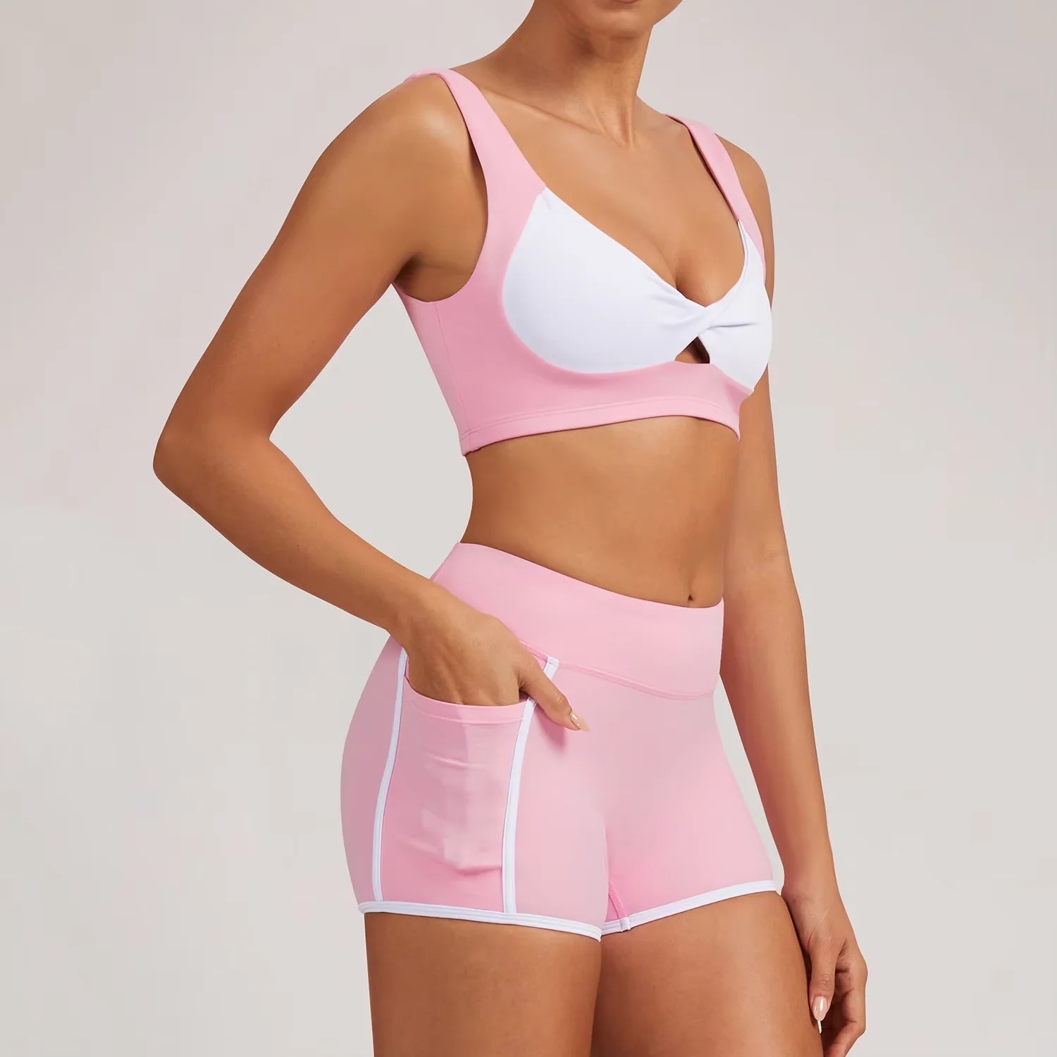 Women's Solid Breathable Lightweight Eco-Friendly Sports Bra & Shorts Set-Seamless Naked Feel High Waist for Yoga Running Gym