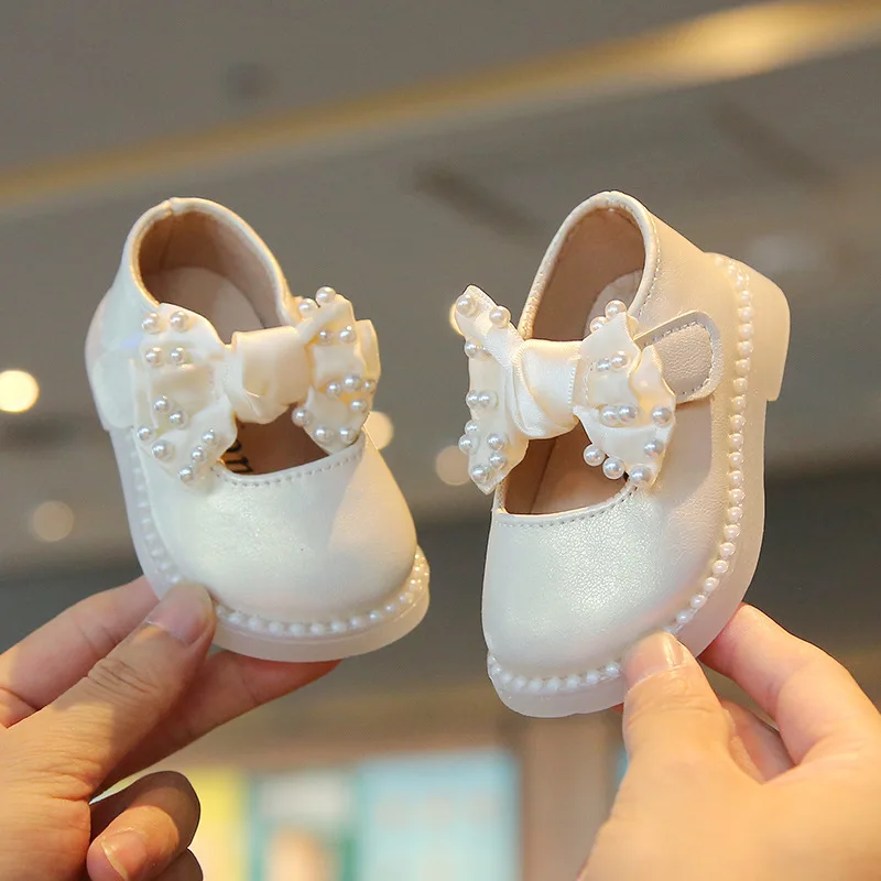 Princess Girls Big Bow Shoes Baby Walking Leather Soft Sole Cute Low Heel Flower Wedding Party Dress Shoes for Kids Toddler