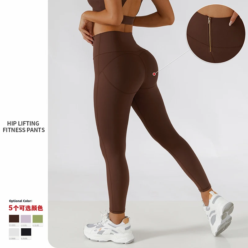 Vnazvnasi Fashionable Women Butt Lifting Yoga Leggings Zipped High Waist Good Elastic Outside Running Pants Girls Sportswear