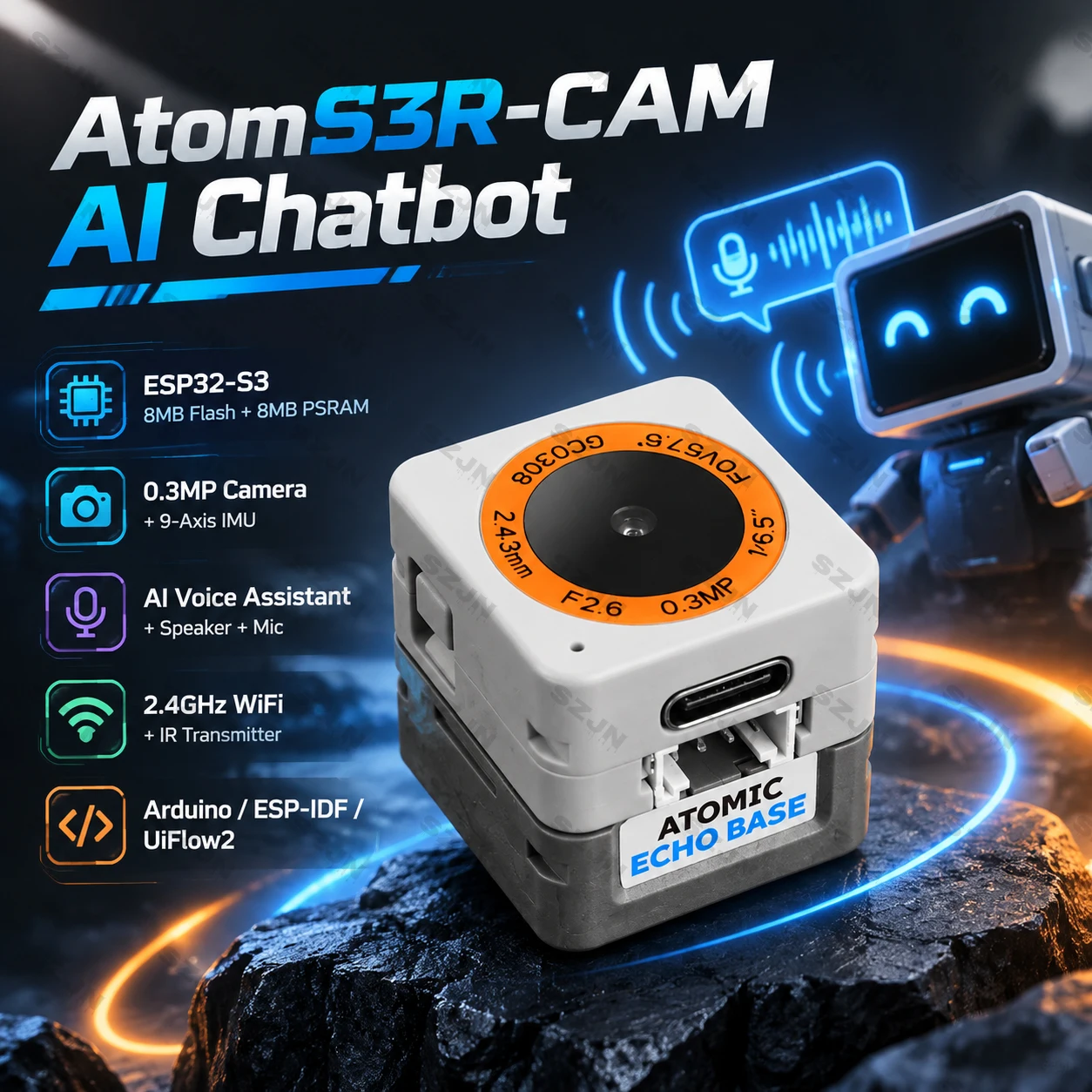 M5Stack AtomS3R-CAM AI Chatbot ESP32-S3 AI Vision Voice Development Kit 0.3MP Camera OpenAI XiaoZhi Voice Assistant 8MB Flash