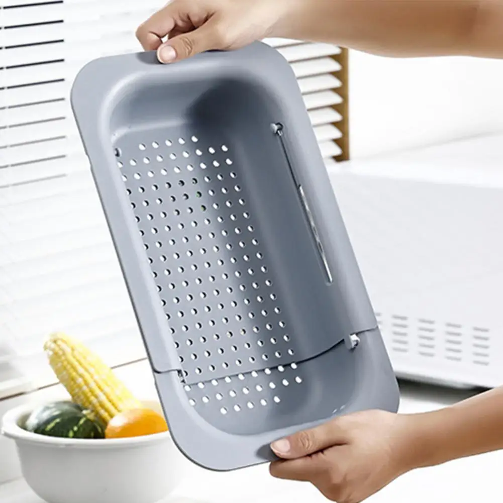 Fruit Vegetable Strainer Expandable Drain Basket Multifunctional Retractable Drain Basket Over Sink Food Grade Pp for Kitchen