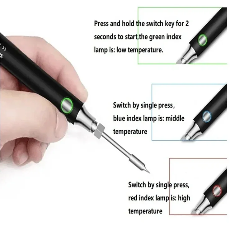 Cordless Soldering Iron Tool Pen Portable USB 5V 8W Electric Powered 3 Tip Kit Rechargeable and Temperature Adjustment