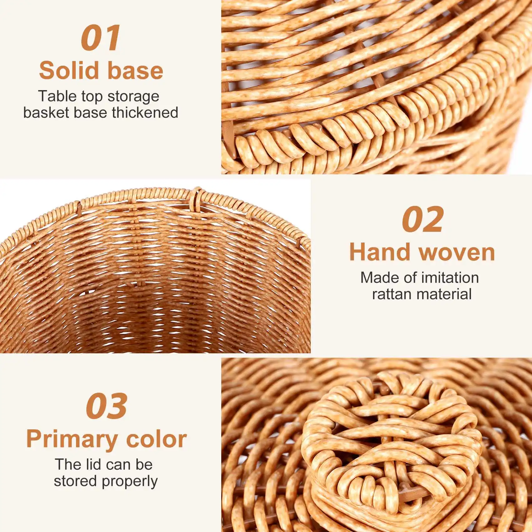 X11AA Woven Basket Trash Can Round Rattan Waste Basket with Lid Planter Woven Storage Baskets Wicker Wastebasket Garbage Bin