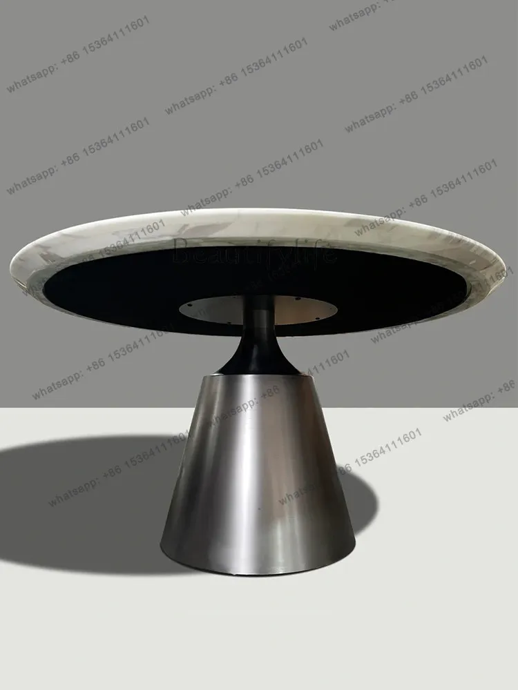 White luxury stone dining table round small jazz white cream style natural marble dining table