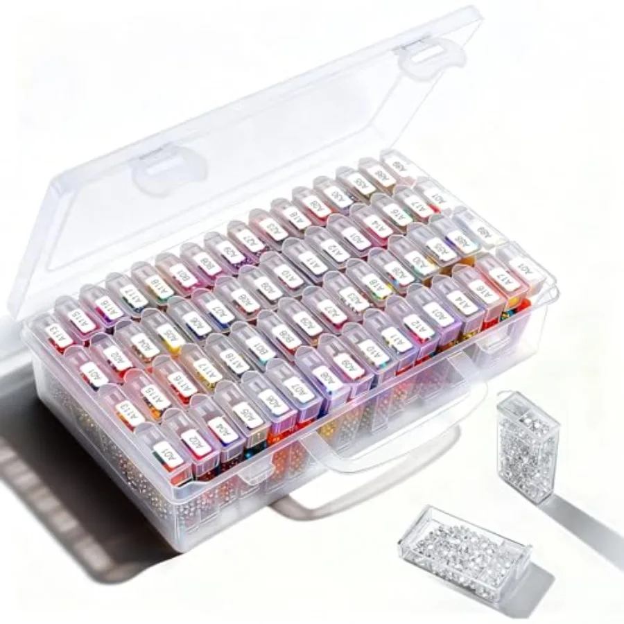 

64 Grid Diamond Painting Storage Containers - Portable Transparent Diamond Art Storage with Adjustable Dividers and Sticker Lab