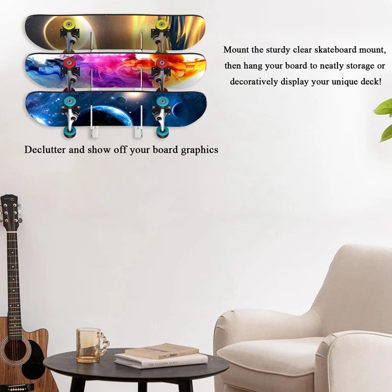 1 Pair Of Living Room Longboard Skateboard Rack Wall-Mounted Deck Longboard Rack Snowboard Skateboard Display Rack