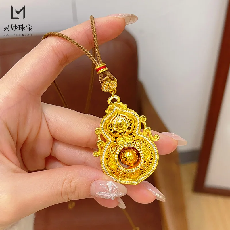 

Позолоченный кулон в виде полой тыквы, ажурный филигранный талисман на удачу, цепочка для свитера для женщин, винтажный китайский стиль, элегантный подарок