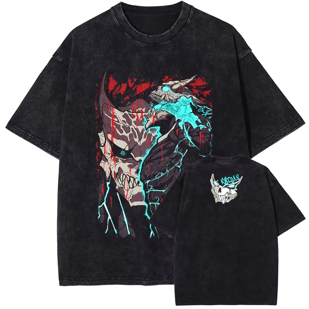 

2025 Men Washed Vintage Black T-Shirt Anime Graphic Print T Shirt Harajuku Streetwear Fashion Gym Top Y2K